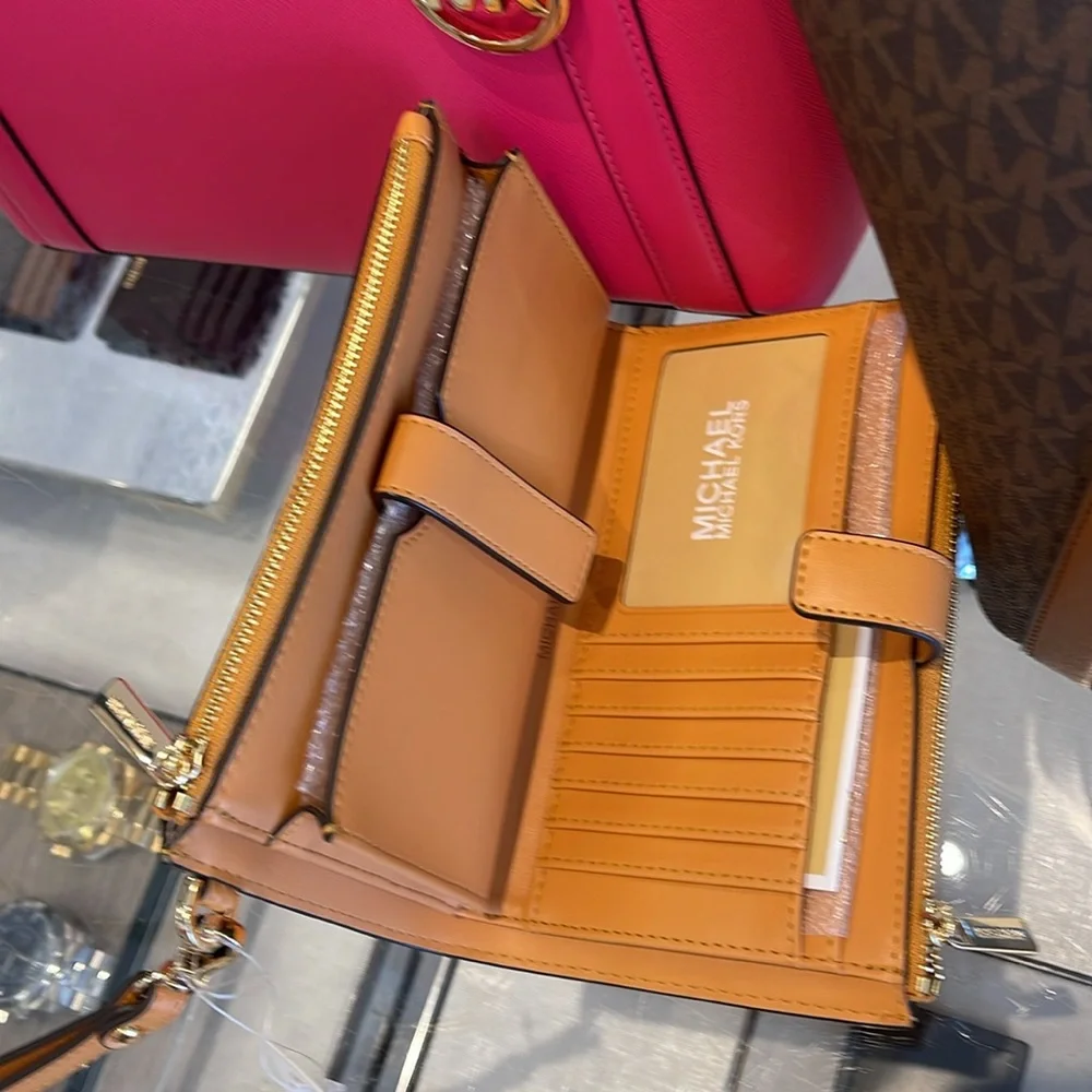 MICHAEL KORS JST LG DOUBLE ZIP WRISTLET WALLET PHONE HOLDER Cider Multi NWT